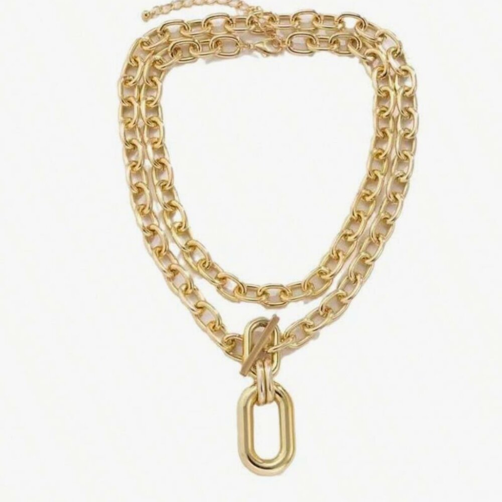 Layered Euro Style Cain 18K Gold Plated Lux Necklace - Picture 3 of 4